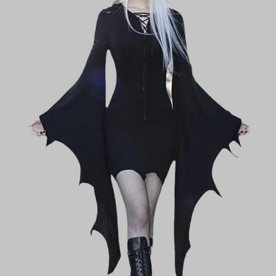 Abito Gotico Nero Pipistrello con Maniche Alate