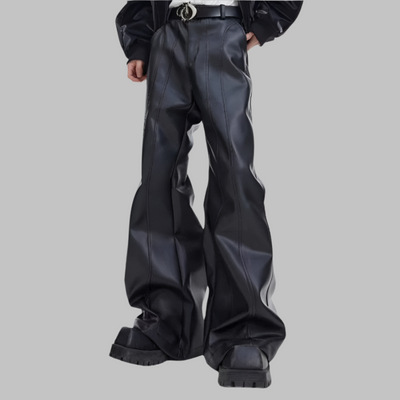 Pantaloni a zampa in similpelle nera stile punk da uomo