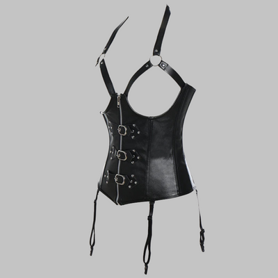 Corsetto Taglia Grande Nero con Spalline e Fibbie – Stile Gotico