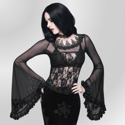 Top T-shirt in pizzo nero PUNK RAVE