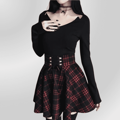 Gonna punk a quadri gotica nera e rossa