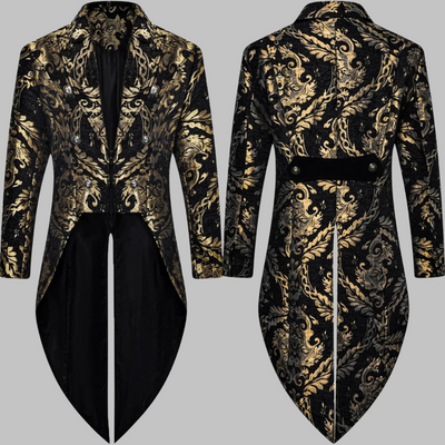 Redingote gotica steampunk ricamata per uomo – nero e oro