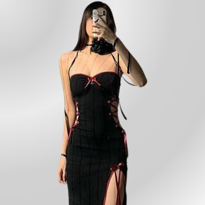 Abito lungo nero e rosso