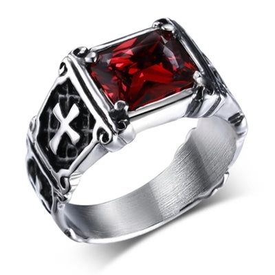 Anello gotico rosso con croce