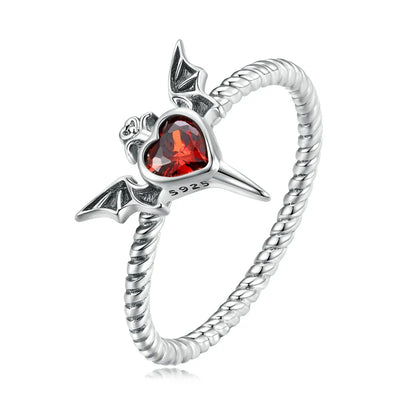 Anello Cuore rosso gotico Argento 925 Sterling 8