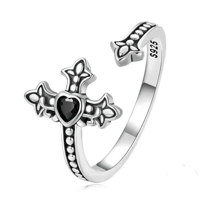 Anello gotico croce nera Argento 925 Sterling